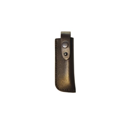 A folding knife case is small, leather, mix of flowers