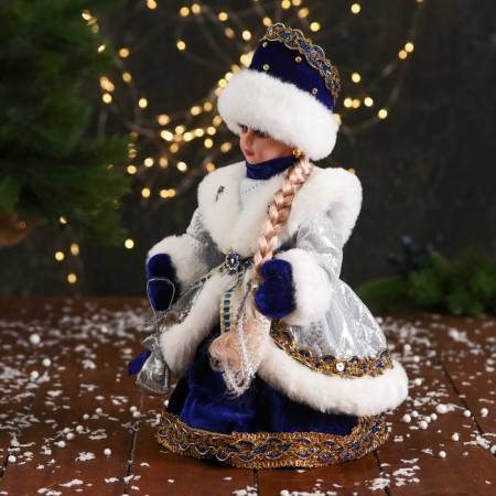 Snow Maiden "In a fur vest with brooches" a long dress, moves, 30 cm, silver-blue-3