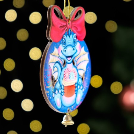 Christmas tree toy "Dragon in a blue ball", lamination, 73 x 95mm-2