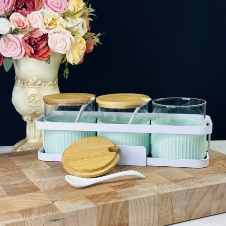 Lenardi spices set, with spoons, on a stand, 3 items