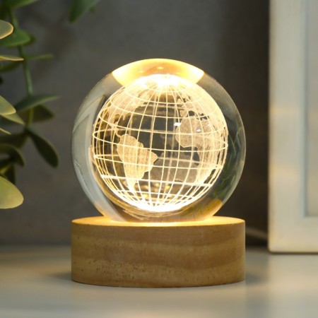Souvenir glass backlight "Planet Earth" d = 6 cm stand wood, usb 6.5x6.5x7.5 cm