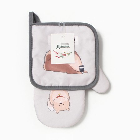 Kitchen kit "Cofee & Dogs" mittens-seizure 20x27cm, sequence 17x17cm 100% p/e-4