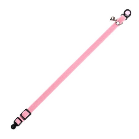 Soft cat collar with a bell, 30 x 1 cm, textiles, pink-3