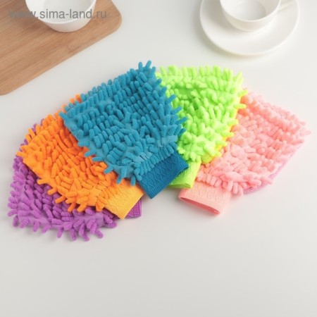 Mittens for cleaning the shade "Bukli", 15 × 20 cm, microfiber one -sided, color mix-1
