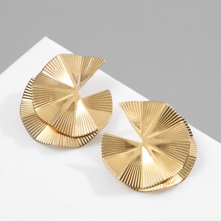 Earrings Metal "Abstraction" double flower, color gold-1