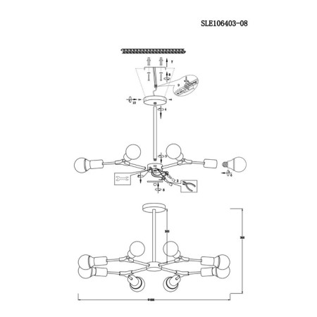 Ceiling EVOLUCE lamp. Sle106403-08. Palare. 8x60 watts, E27, 69.5x69.5x35.5 cm, gray color, pink gold-15