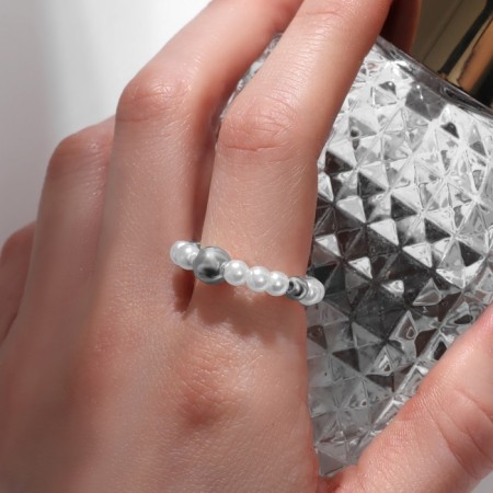 Ring "Ball", white color with silver, 17 size-2
