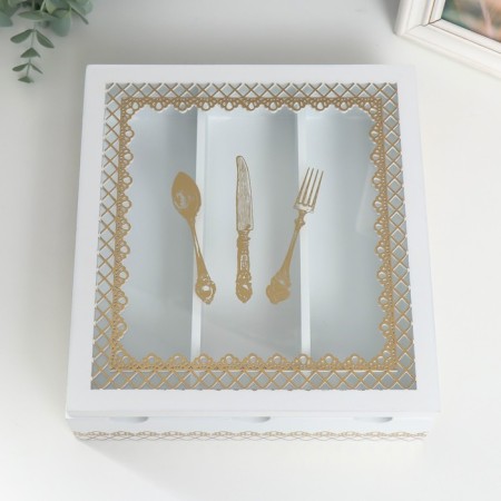 Casket tree with divisions "Dining objects" white with gold 26x24x6.8 cm-2