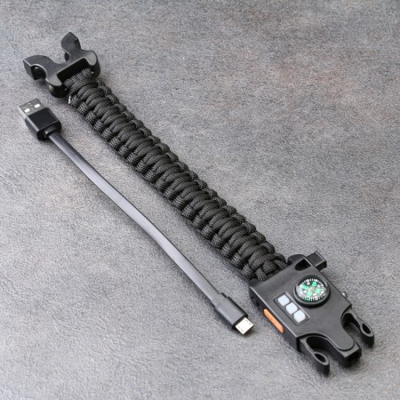 5B1 survival bracelet (paracord - 3 m, compass, whistle, fire, lantern), black-3