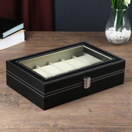 The casket to the leatherette to the clock 12 "Black with a white line" 30x20x8.2 cm