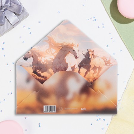 Money envelope "Happy Birthday!" horses, 16.5 x 8 cm-1