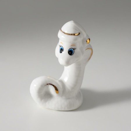Souvenir Ceramics "White Cobra in the New Year's cap" with gold 4x5x8.5 cm-4