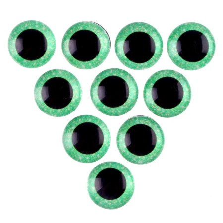 Elose -based eyes, set of 10 pcs., Size 1 pc. - 15 mm, green color with sparkles-1