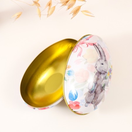 Casket Metal Easter bunny with a bouquet and hat "7x6.5x11 cm-2