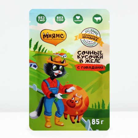 Wet food "Mnyams" "Farmer Fair" for cats, pieces in jelly, beef, 85 g