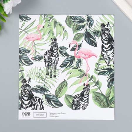 Scrapbooking paper bilateral "parrots, flamingos and zebra" density 180 g 15.5x17 cm-3