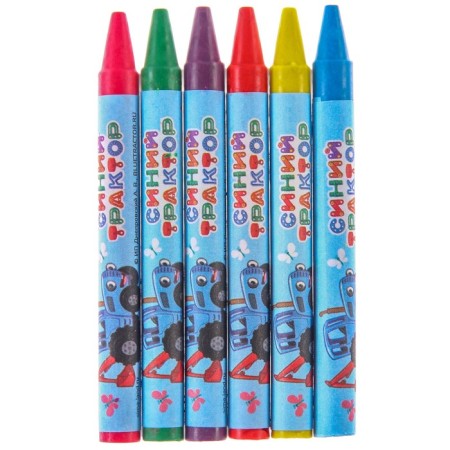 Wax pencils, set of 6 colors, blue tractor-1