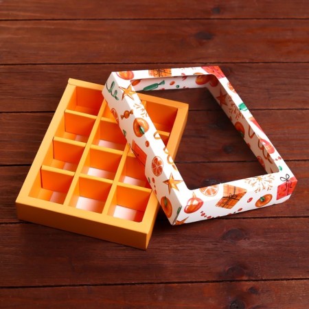 New Year. Box under 12 sweets "Mandarins", 19 x 15 x 3.6 cm, confectionery packaging-3