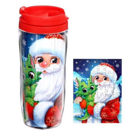 Thermal engine with puzzle "Dragon and grandfather Frost", 54 elements, 350 ml