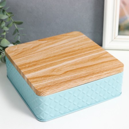 Casket Metal Square "ROMBA" Blue, wood cover 6x17x17 cm