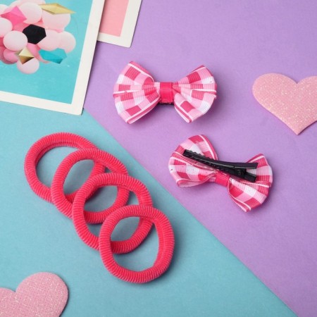 Hair set "Greta" (4 elastic bands, 2 clamps) cell, pink-2
