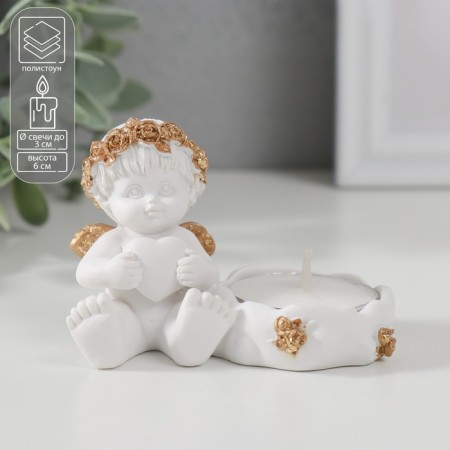 Polystone candlestick "Angel with a heart, in a golden wreath" 6x5.3x8 cm