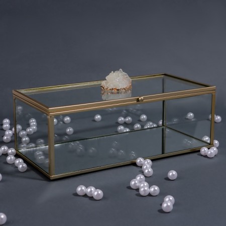 Mountains organizer for storage, with a lid, glass, with a mirror -bottom, 1 section, 21.5 × 10.5 × 7.5 cm, the color is transparent/copper-3