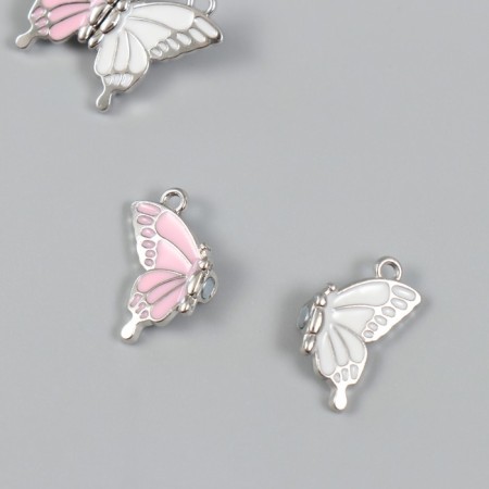 Magnetic metal lock "Butterfly" white and pink 2.3x3x0.5 cm-1