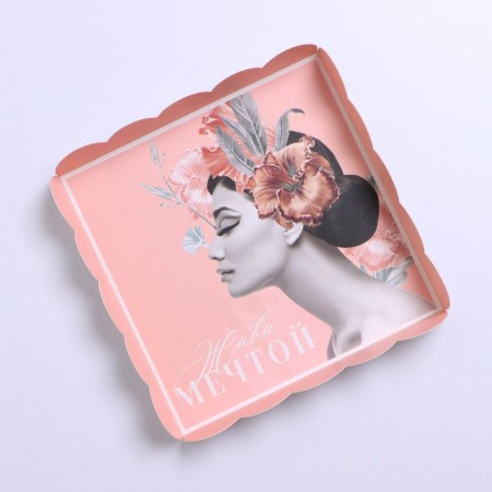 Cookie box, confectionery packaging with PVC lid, “live a dream”, 13 x 13 x 3 cm-3