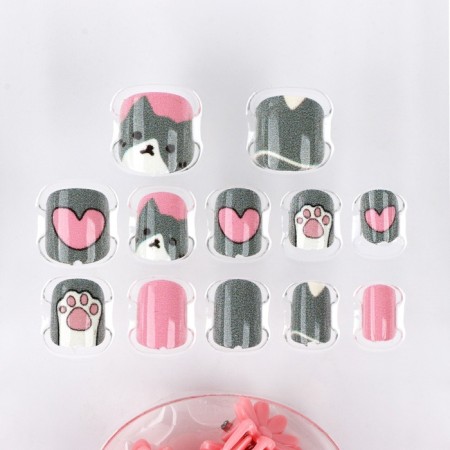 Children's false nails "Sweet cat", 12 pcs, a set with a bracelet and hairpins-5