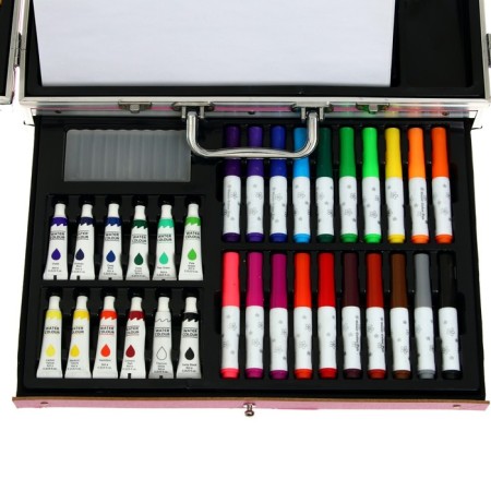 Set for drawing, in a suitcase, pink-3