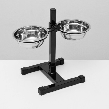 Stand with bowls, 2 x 350 ml, height 30 cm, collapsible, black-1