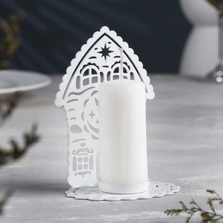 Click "House with Cup" metal per candle, 6.7x10x13.5 cm, white