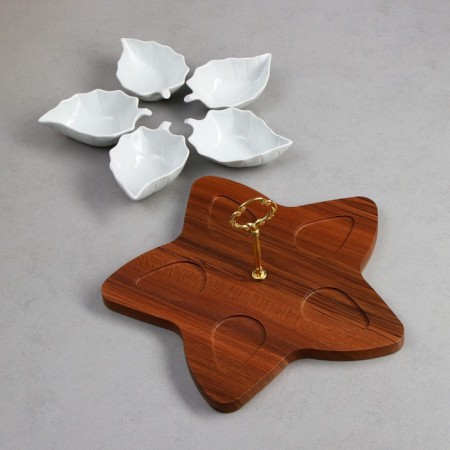 Menzhitsa "Leaves", 5 pcs: 150 ml, wooden base, porcelain, Iran-2