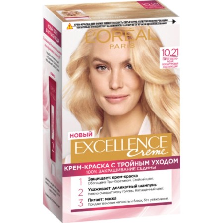 Hair Cream L’Oreal Excellence Creme, tone 10.21 Lightly blond pearl-pearl lightening