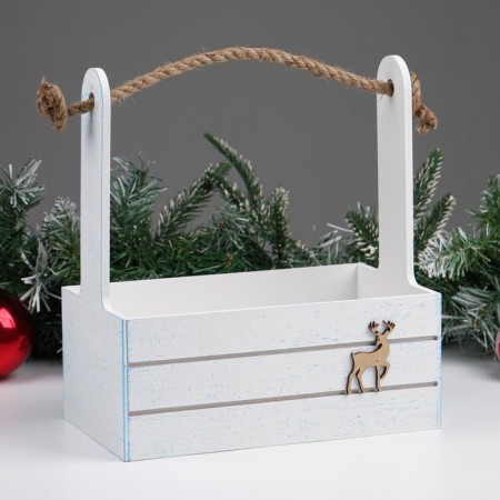 New Year. Kashpo wooden 25x15x30 cm "Deer", white