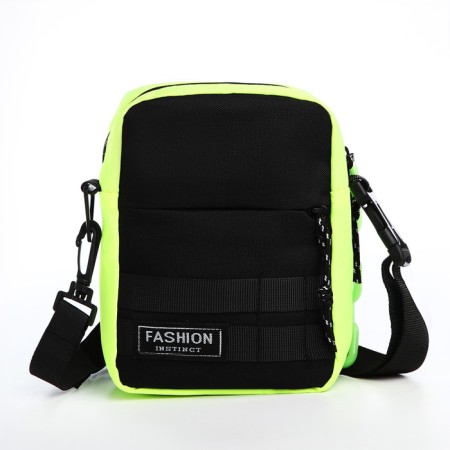 Young youth bag with zipper, 1 outer pocket, black/green color-1