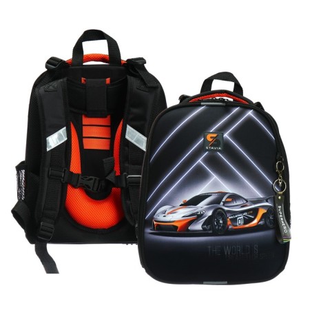 School backpack 38 x 30 x 16 cm, ergonomic back, stavia "speed", black