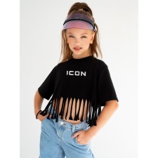 T -shirt for a girl shortened Amarobaby icon, height 122 cm, black color
