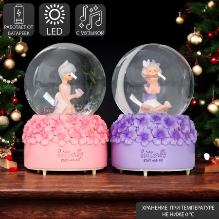 Souvenir Polystone Water Ball Light, music "Baby and forget -me -nots" d = 8 cm mix 12.5x8x8 cm
