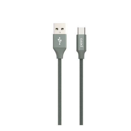PERO DC-02, Type-C cable-USB, 2 A, 1 m, fabric braid, gray