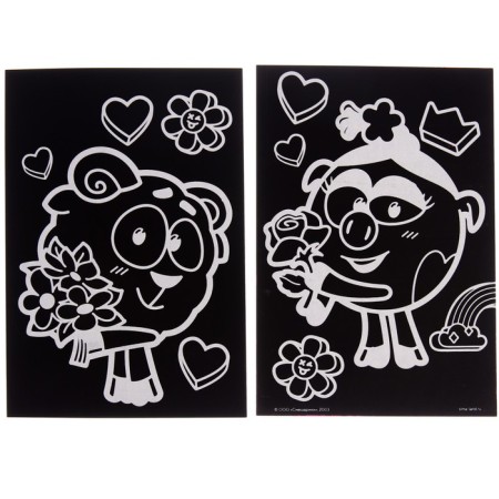 A set of engravings with a color base, A6 format "Barash and Nyusha", Smeshariki-1