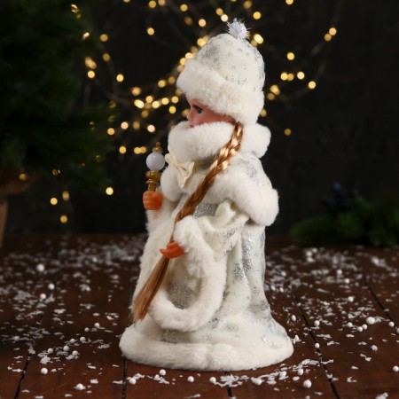 Snow Maiden "Fluffy fur coat with a bow and a flashlight" moves, 30x14 cm, white-3
