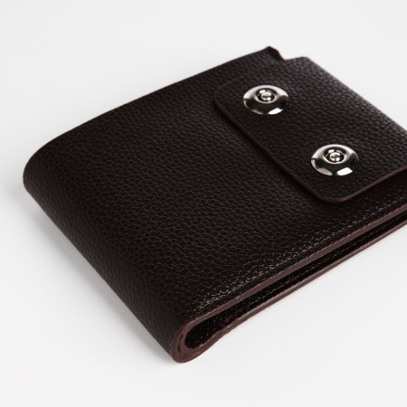 Male purse on magnets, department for bills, for cards, for coins, brown color-2