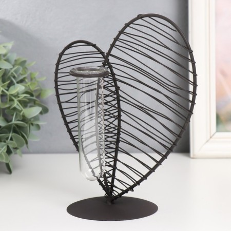 Decor metal, glass "Heart. Strokes" black 19x8x20 cm-3