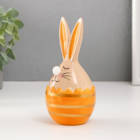 Souvenir Ceramics "Rabbit in an egg with stripes" beige-yellow 6.6x6.5x14.3 cm-1