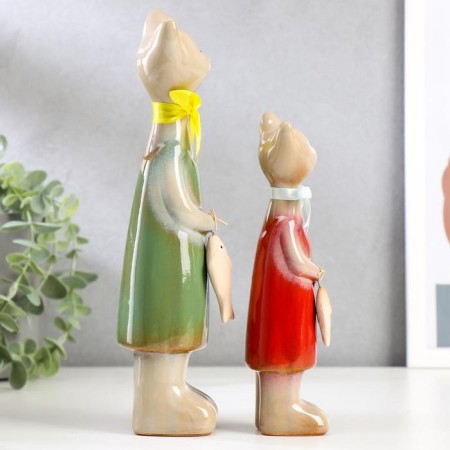 Souvenir Ceramics "Two cats with a fish" set 2 pcs 24.5x6x5, 19x5x4.5 cm-1
