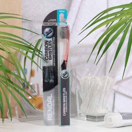 Rendall toothbrush of medium rigidity with Carbon Bristles coal, 1 pc., Mix