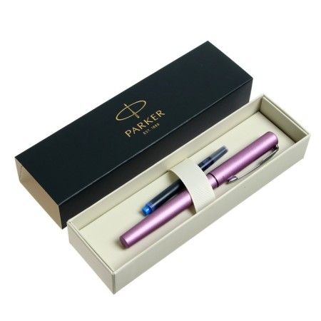 Fright pen Parker Vector XL F21, lilac metal, feather F, stainless steel, gift box.-1