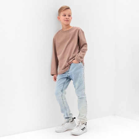 Longsliv children's minku, beige color, height 98 cm-3
